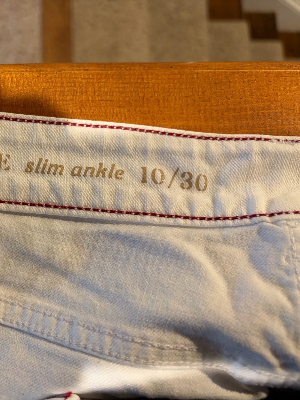 Signature Women’s Slim Ankle Jeans — White with Red Stitching
